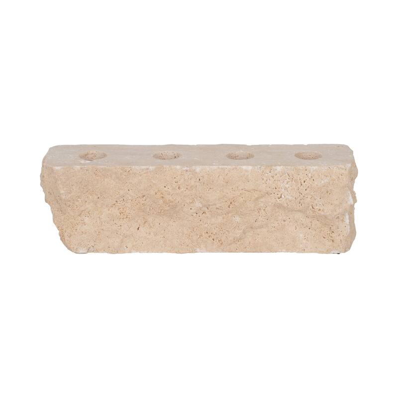 Tan 10 in. Travertine Modern Live Edge 4-Taper Candle Holder - 10.0"