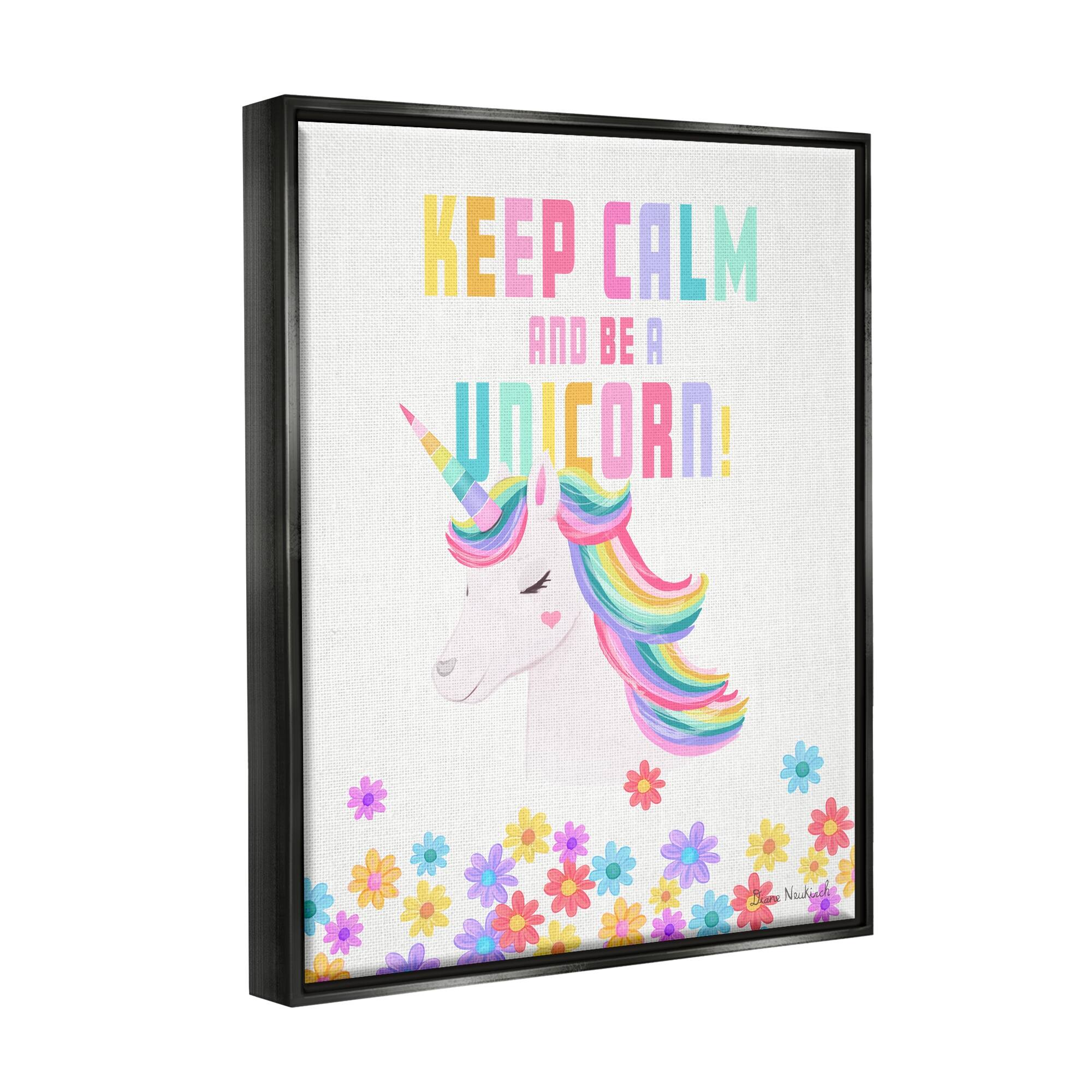 Stupell Keep Calm Be A Unicorn Playful Quote Pastel Florals Floater ...