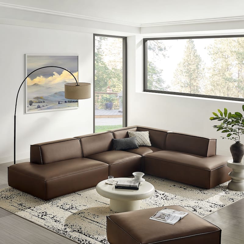 Restore 4-Piece Vegan Leather Modular L-Shaped Armless Sectional Sofa - Espresso