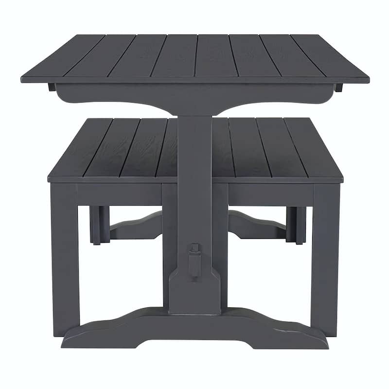 3-Piece Retro Dining Set - Rectangular Trestle Table with 2 Benches