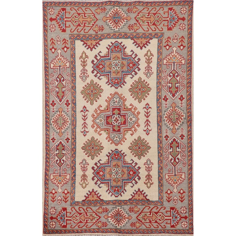 Kazak Oriental Accent Rug Handmade Beige Wool Carpet - 3'3"x 5'1"