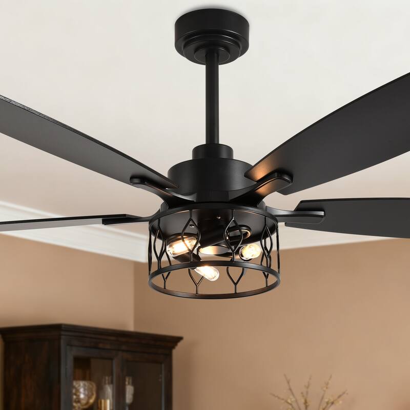 Bella Depot 52" Modern Gold Ceiling Fan with Light and Remote 6-Speed Large Caged Ceiling Fan - Black