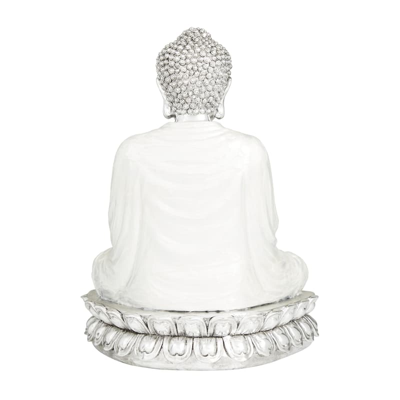 Polystone Buddha Meditating Decorative Sculpture with Engraved Carvings - Silver, Copper, Gold - Roche River Decor