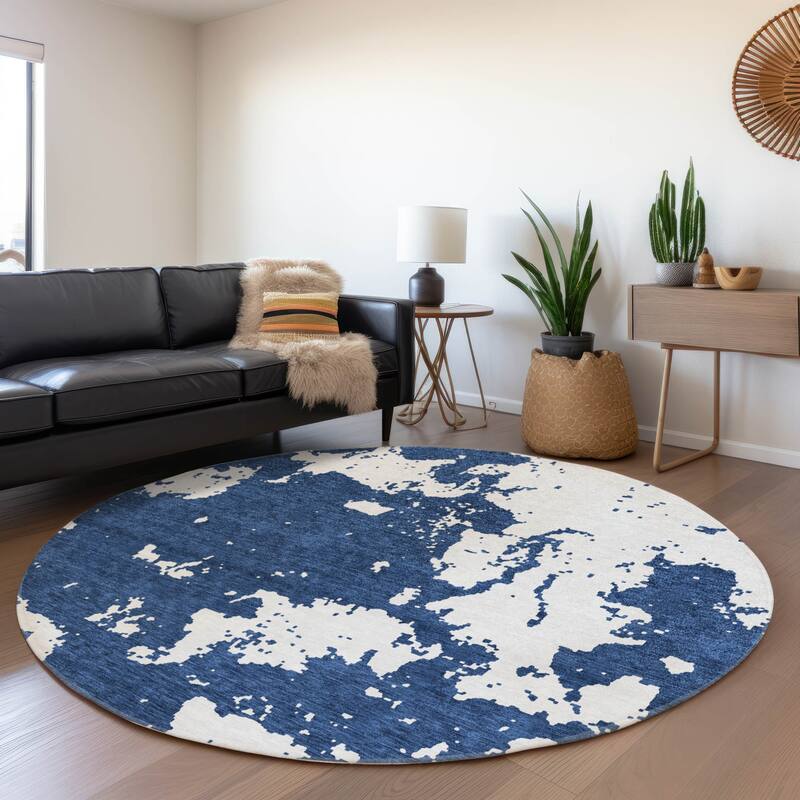 Premium Washable Super Soft Absstract Contempo Mayfield Rug - Navy - 8' x 8'