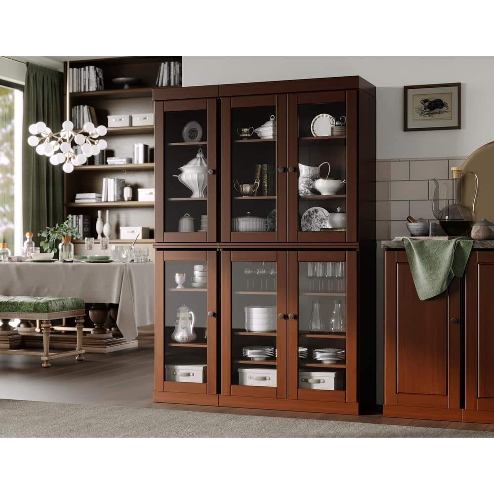 Palace Imports 100% Solid Wood 48.5" Pantry China Cabinet with Clear Glass Doors and Adjustable Shelves