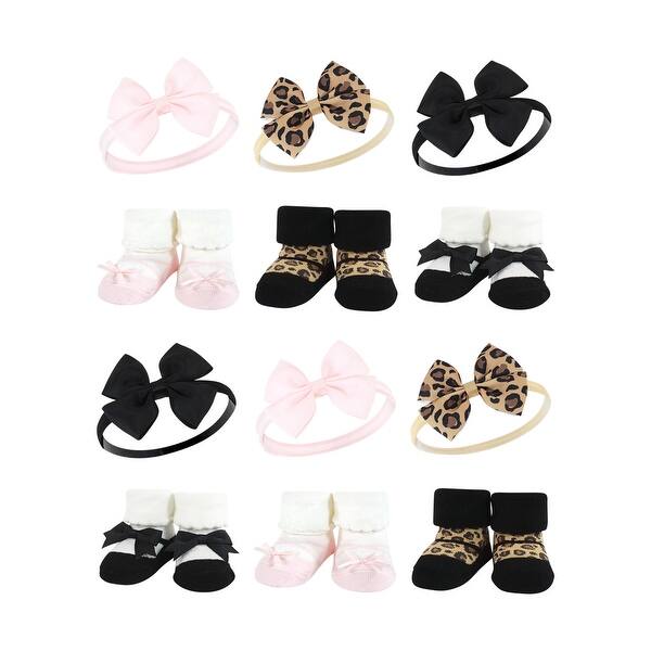 slide 1 of 1, Hudson Baby Infant Girl 12Pc Headband and Socks Giftset, Leopard, One Size - Leopard Leopard - One Size