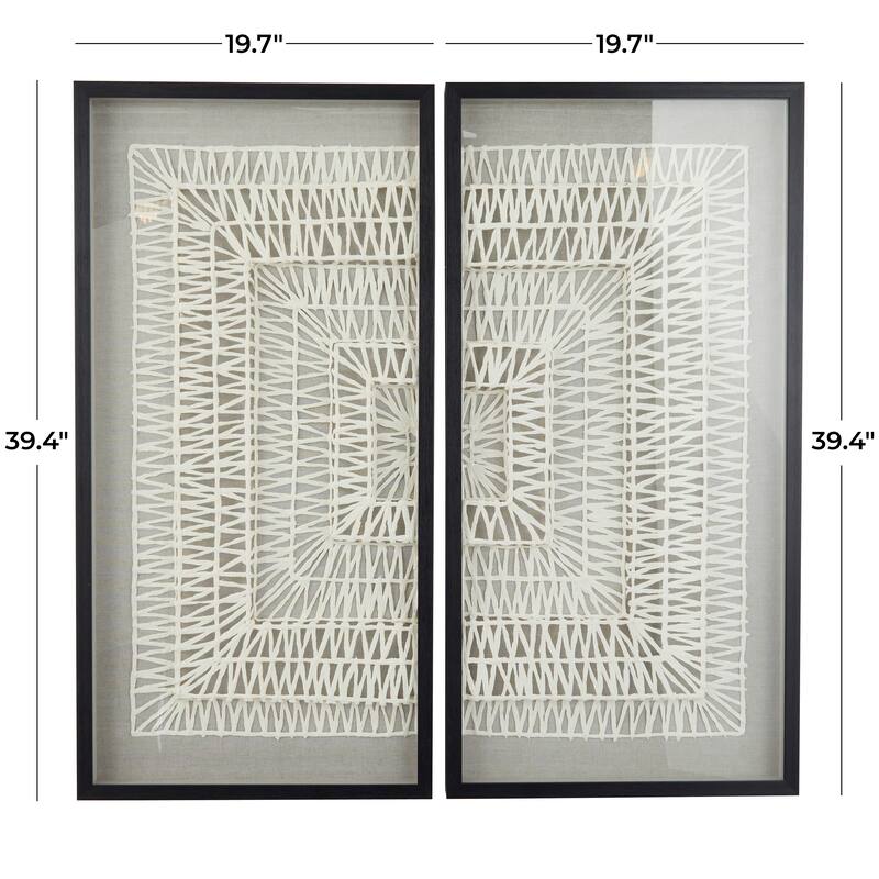 White Paper Handmade 3D Origami Geometric Shadow Box with Black Frame (Set of 2)