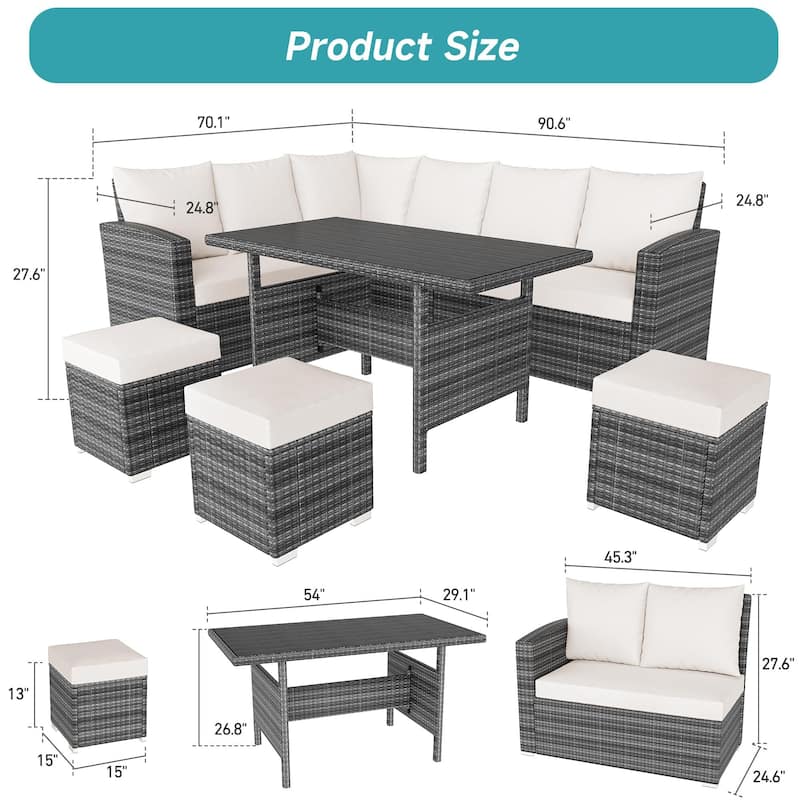 7 Piece Outdoor Sectional Sofa with Dining Table