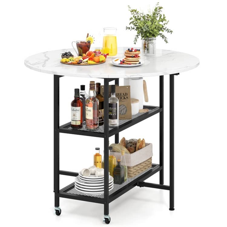Foldable Round Dining Table with Storage Shelves for Small Spaces - 40" x 32"