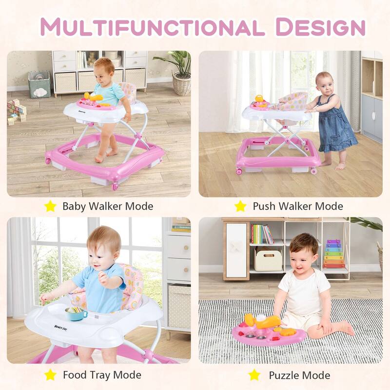 Honeyjoy Foldable Baby Walker with 3 Adjustable Heights Comfy Padded - See Details
