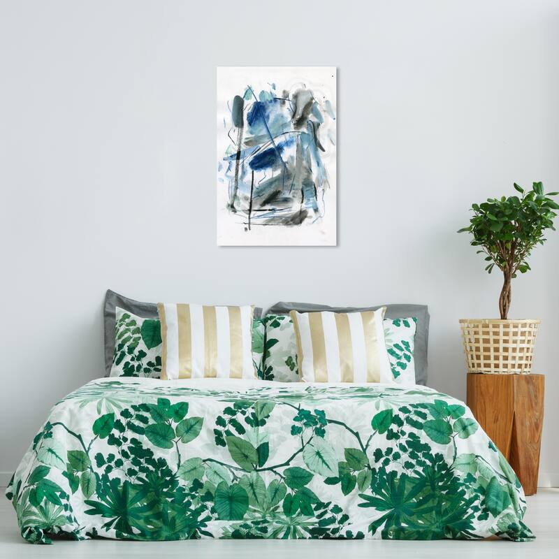 Wynwood Studio Abstract Mint Leaves Within Blue and Modern & Contemporary Wall Art Canvas Print - 36 x 24