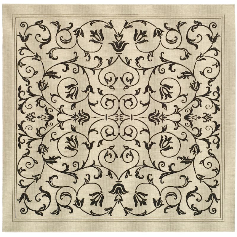 SAFAVIEH Courtyard Clarine Indoor/ Outdoor Waterproof Patio Backyard Rug - 7'10" Square - Sand/Black