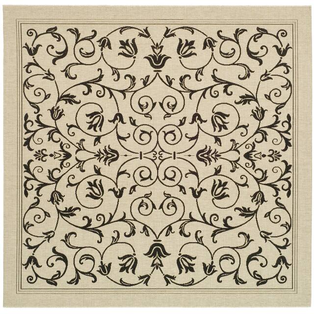 SAFAVIEH Courtyard Clarine Indoor/ Outdoor Waterproof Patio Backyard Rug - 7'1 x 7'1 Square - Sand/Black