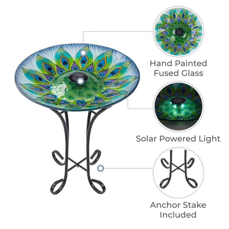 Teamson Home 17.8" Fusion Glass Birdbath with Solar-Powered Light