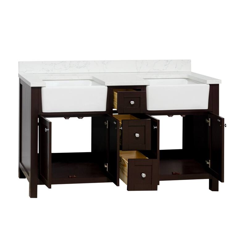 KitchenBathCollection Yorkshire 60" Double Farmhouse Vanity with Engineered Marble Top