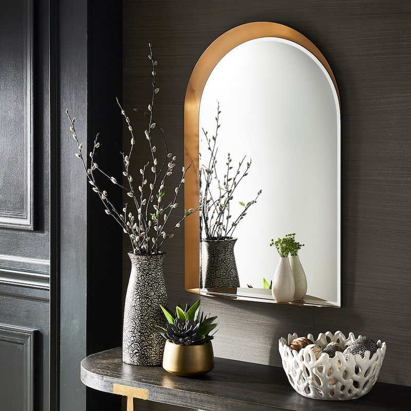Concord Metal Arched Wall Mirror with Shelf by iNSPIRE Q Bold - Gold