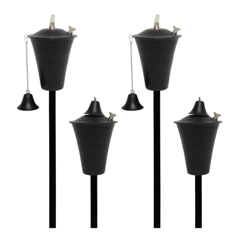 Kona Style Tiki Torch - Hammered Black - 4 Pack