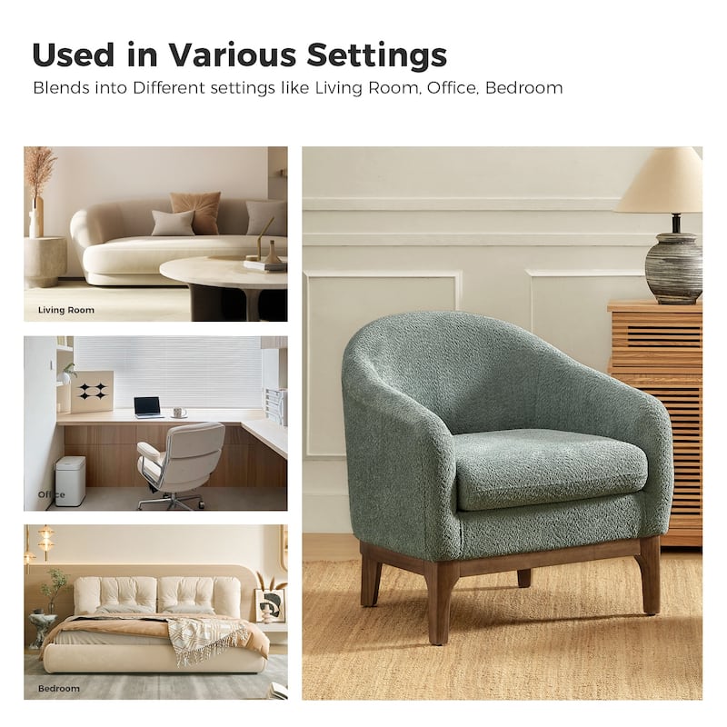 Augus Modern Boucle Accent Barrel Chair with Solid Wood Legs by HULALA HOME