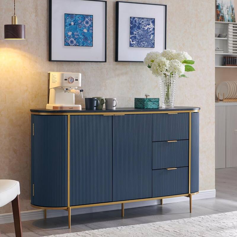 60" Modern Fluted Buffet Cabinet, Buffet Table, Coffee/Wine Bar
