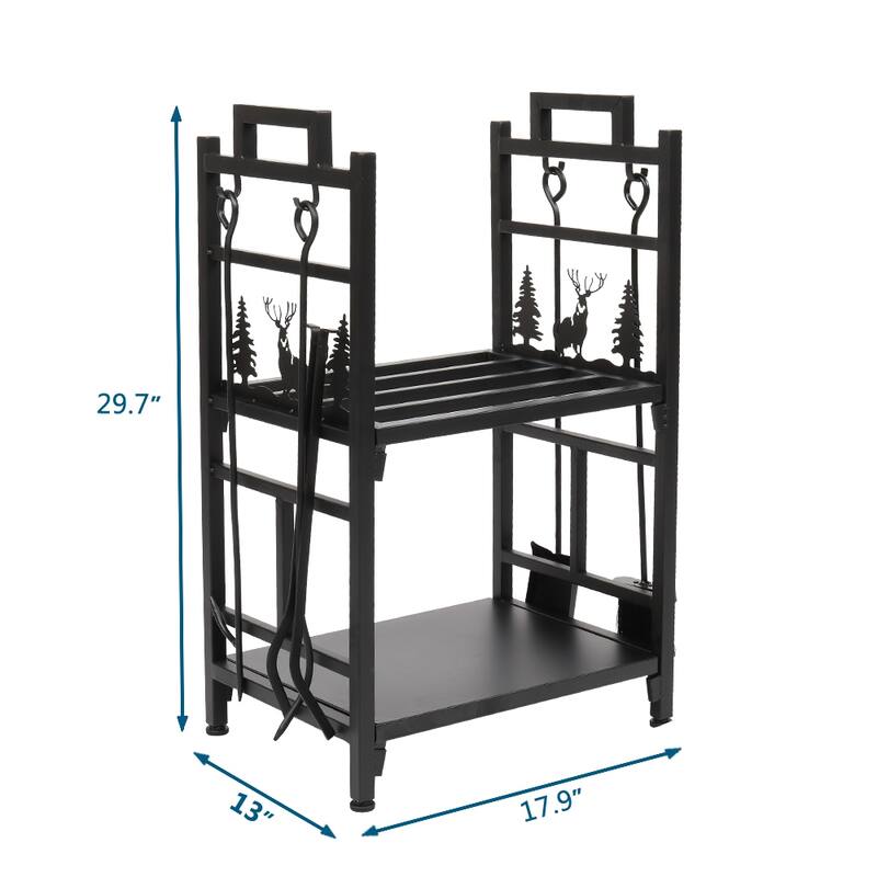 29.9" Double Layer Firewood Rack With Animal Pattern And Tools