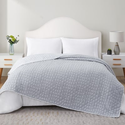 Tahari Home Wren Grey/White Diamond Reversible Cotton-Rich Coverlet