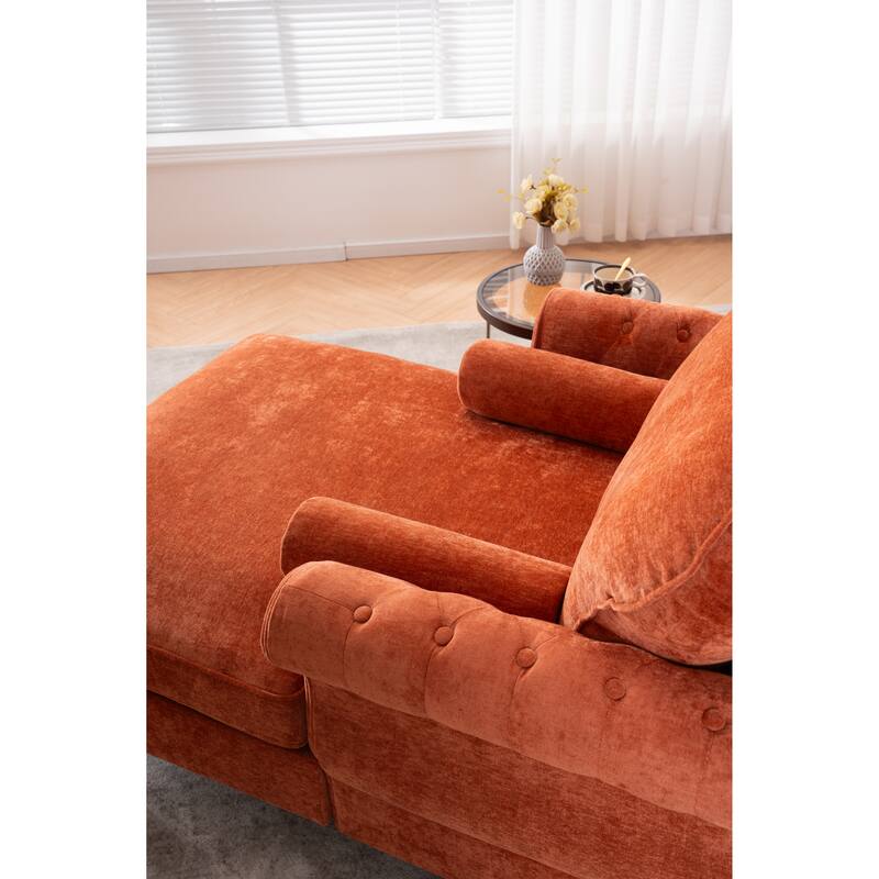 Oversized Chaise Lounge Indoor,Chenille Single Sofa Bed with Wide Seat,Upholstered Lazy Sleeper Armchair,Reading Couch Set