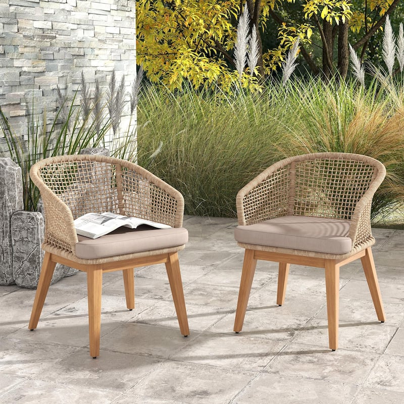 2 - Piece Woven Rope Patio Armchair Set with Cushions - Beige