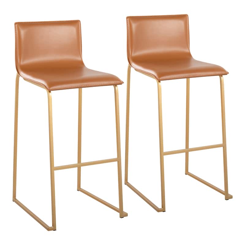 Silver Orchid Mara Upholstered 29" Fixed-Height Bar Stool - Set of 2 - Camel/Gold