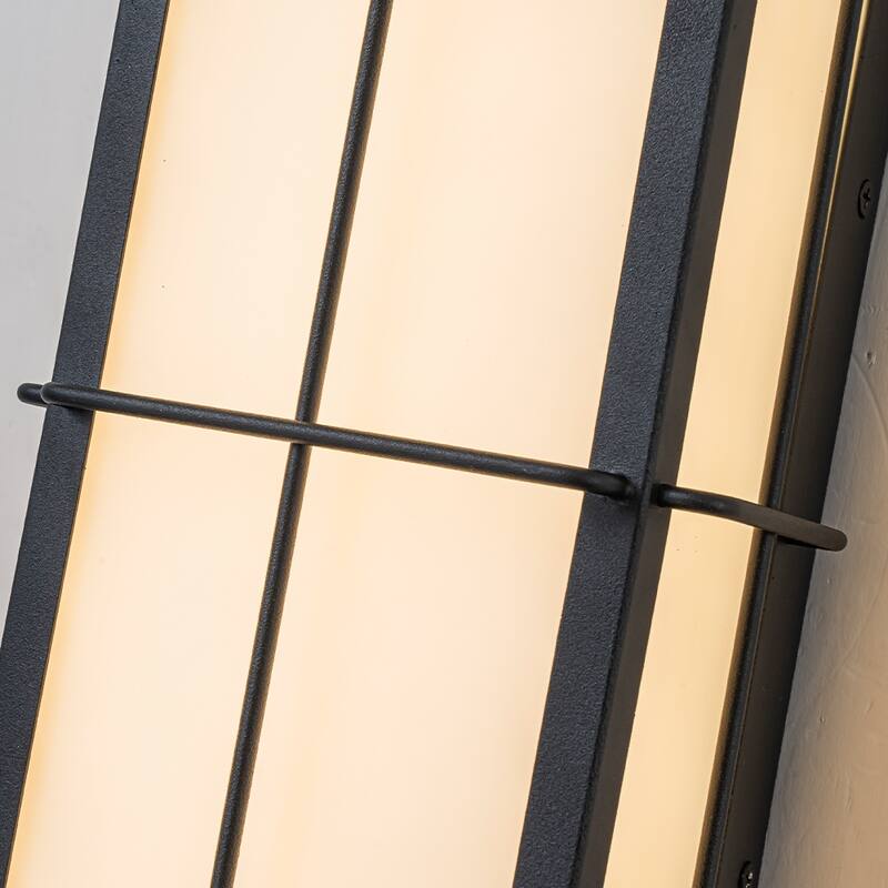 CraftHome 16 in. Black Outdoor Integrated 16W LED Wall Lantern with Frosted Panels and Dusk-to-Dawn Sensor for Porch & Garage