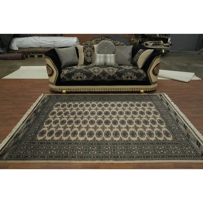 Hand Knotted Oriental 100% Wool Carpet Traditional All-Over Beige & Ivories Bokhara Area Rug - 8' 6'' X 6' 0''