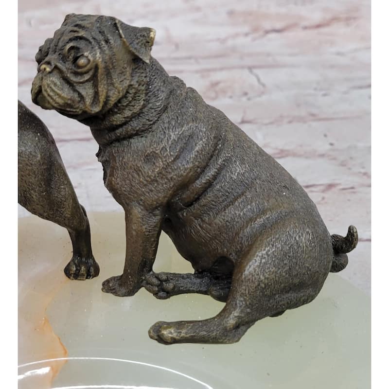 Bronze Imitative BullImitative dog Pug Imitative Dog Figurines On Marble - Soap Dish Ashtray Handmade Art