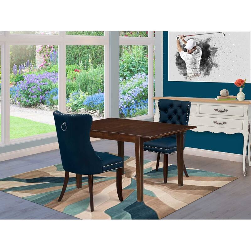 HomeStock 3-Pc Mahogany Finish Rectangular Solid Wood Top with Butterfly Leaf Dining Table Set