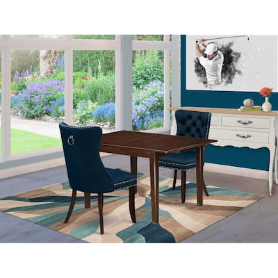 HomeStock 3-Pc Mahogany Finish Rectangular Solid Wood Top with Butterfly Leaf Dining Table Set