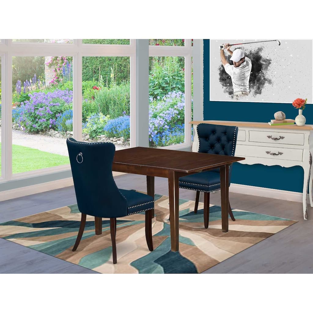 HomeStock 3-Pc Mahogany Finish Rectangular Solid Wood Top with Butterfly Leaf Dining Table Set