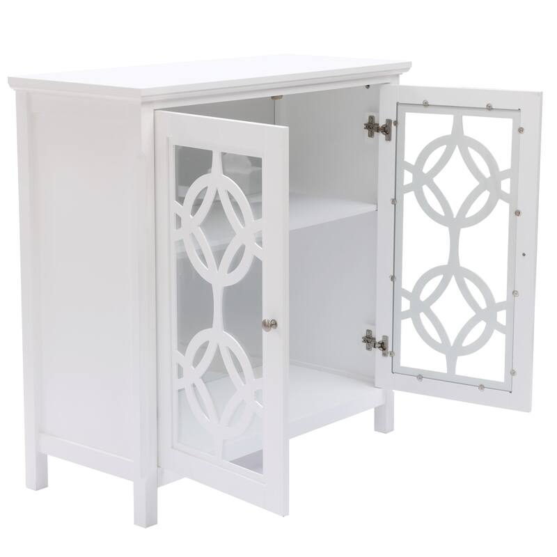 White Pine Wood 2-Door Accent Storage Cabinet - 35.8" H x 35.8" W x 15.55" D