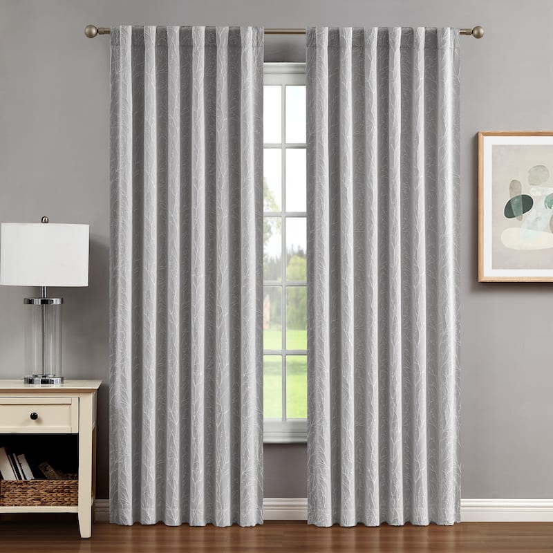 Creative Home Ideas Collins Blackout Window Curtain, Room Darkening, Thermal Insulated, Branch, Back Tab, 2 Panels, 2 Tiebacks