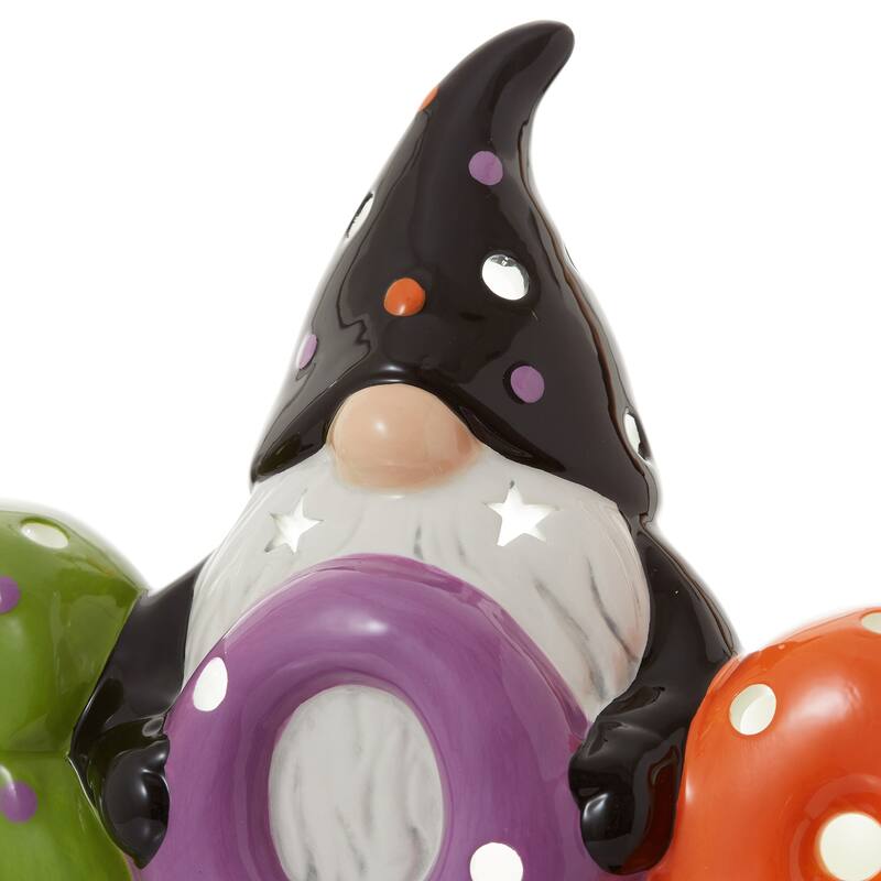 PreLit Ceramic Halloween BOO Gnome HandPainted Tabletop Decor