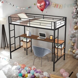 Stylish Twin Size Loft Bed with Integrated Study Area,Storage Shelves and Noise-Reducing Features For Home