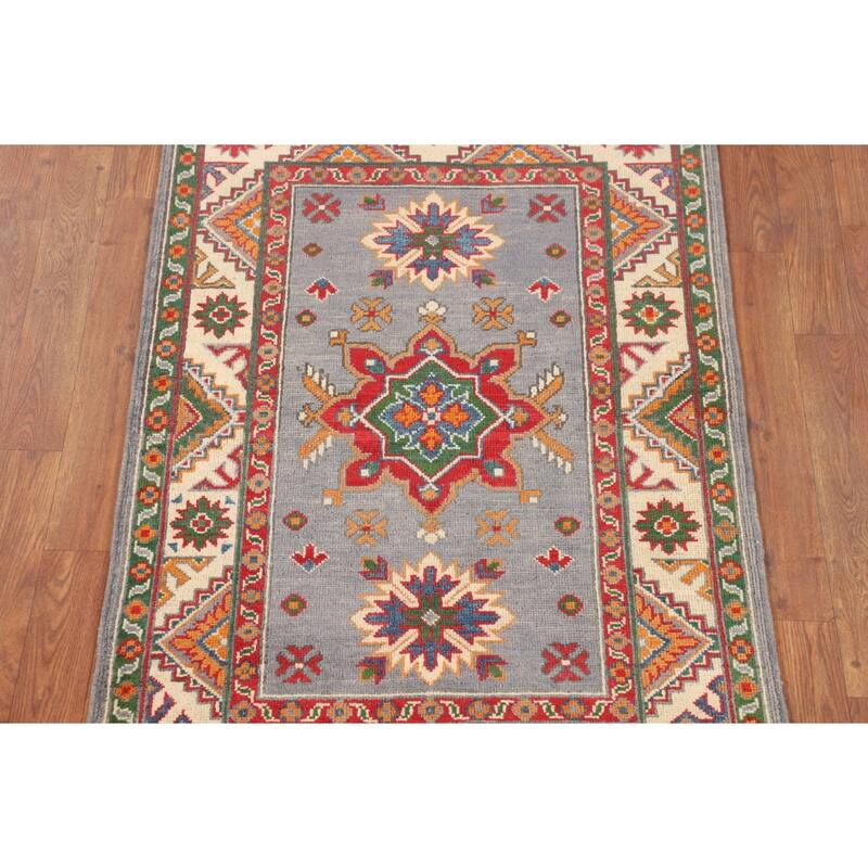 Geometric Kazak Rug Handmade Foyer Wool Carpet - 2'9" x 4'0"