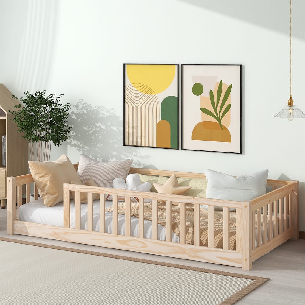 Floor Platform Bed with Fence without Door