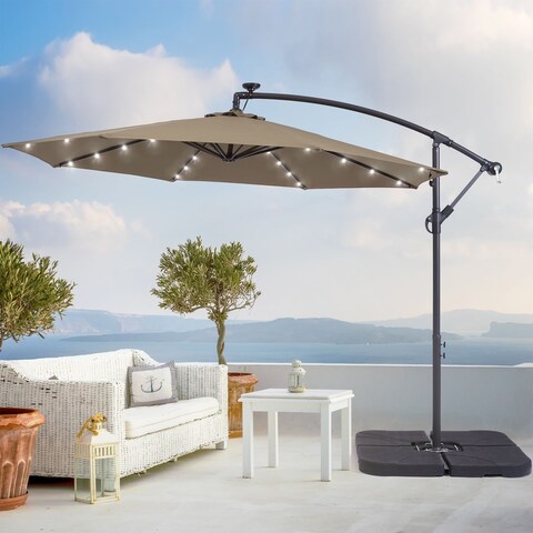 10ft. Offset Patio LED Umbrella Hanging Umbrella, Outdoor Solar Lights Patio Garden Umbrellas