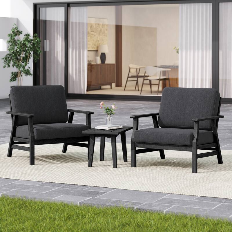 3-piece Cushioned Outdoor Club Chiars With Side Table - BlackFrame/Dark Grey - BlackFrame