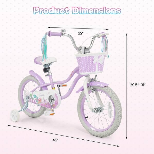 Gymax 16'' Kids Bike w/Training Wheels Hand Coaster Brakes Adjustable - Purple