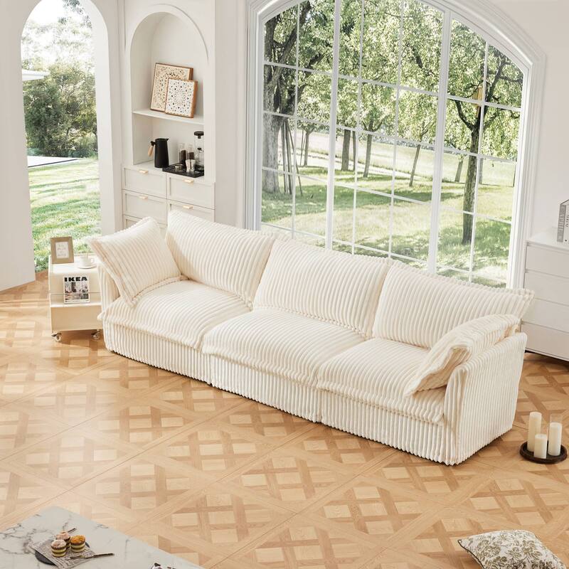 Modern 3 Seater Upholstered Sofa with 2 Pillows