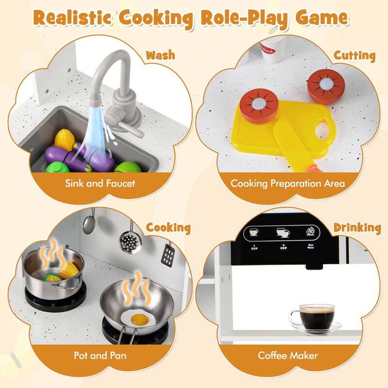 Costway Pretend Play Kitchen for Kids Toddler Aged 3+ Wooden Toy Set - See Details