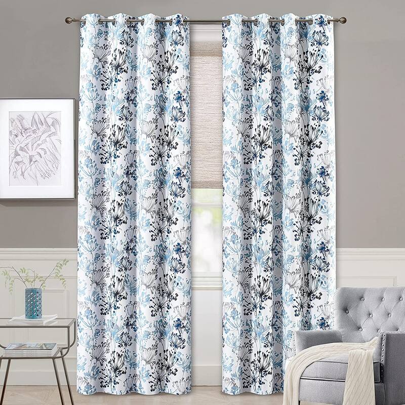 DriftAway Acacia Floral Blossom Watercolor Printed 100 Percent Blackout Room Darkening Thermal Insulated Grommet Window Curtains