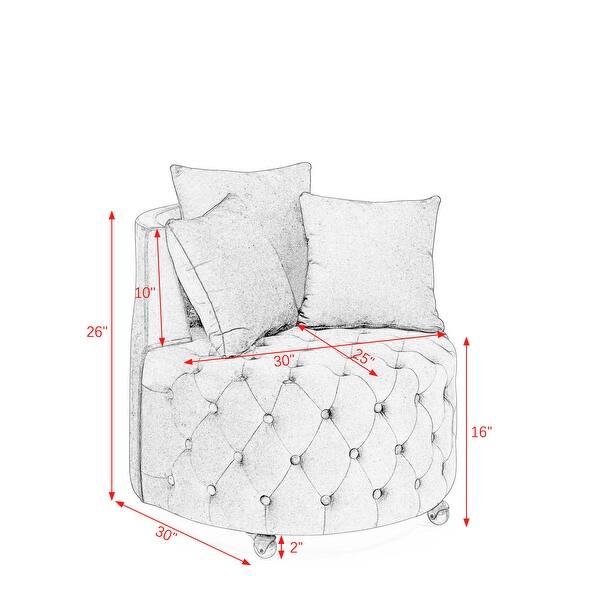 Velvet Upholstered Swivel Chair for Living Room, Tufted Barrel Chair Corner Chair with Movable Wheels & 3 Pillows, Avocado Green