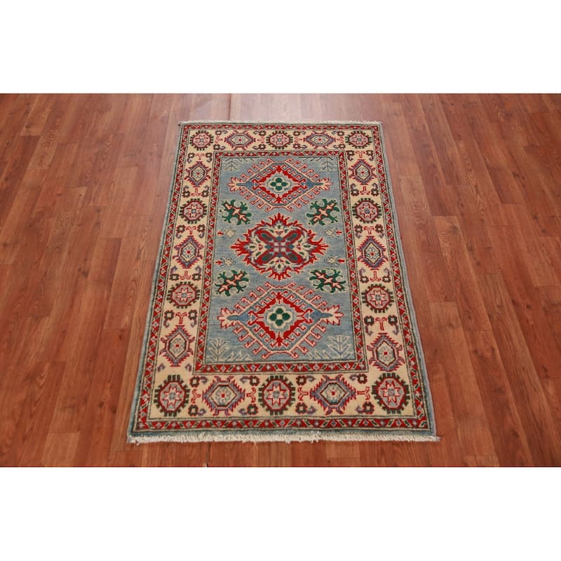 Light Blue Kazak Traditional Foyer Rug Handmade Wool Carpet - 2'7"x 4'0"
