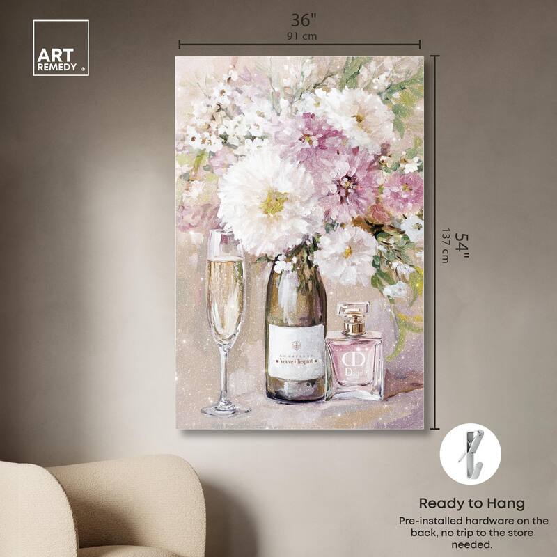 Light Floral Champagne Vase Acrylic by Art Remedy, Ready to Hang
