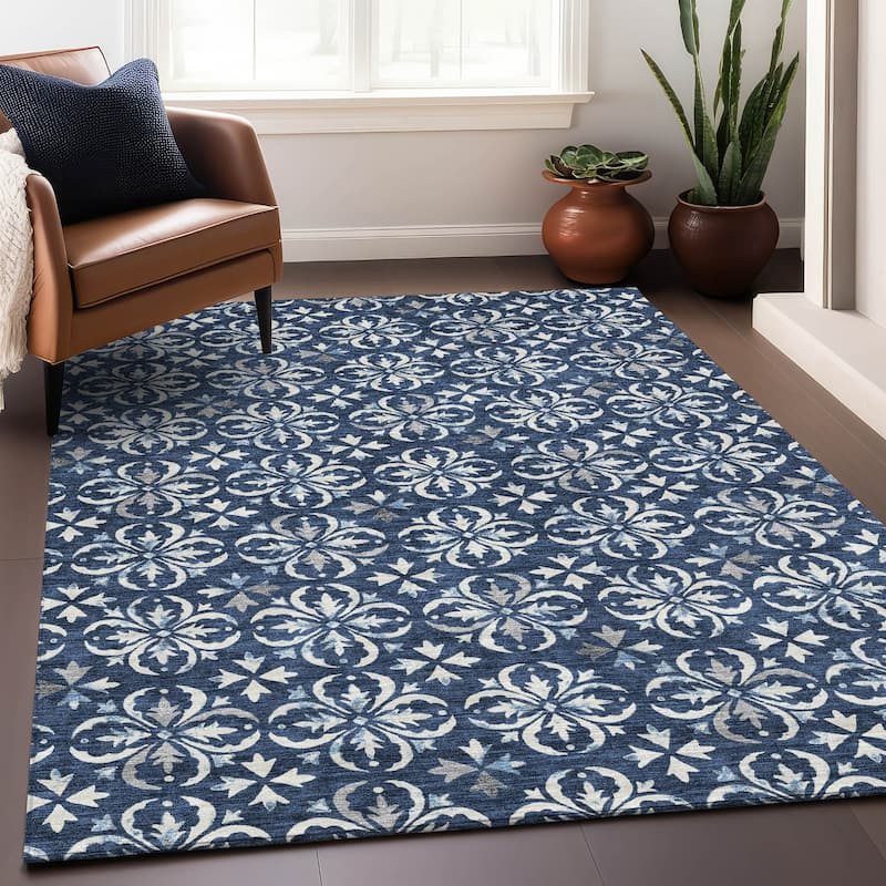 Premium Washable Super Soft Transitional Medallions Mayfield Rug - Navy - 3' x 5'